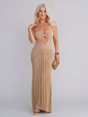 Zephyra | Halter Neck Crochet Fringe Detail Maxi Dress