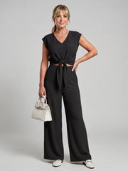 Leonora | Simple V Neck Strap Short Top Wide-Leg Pants Sets