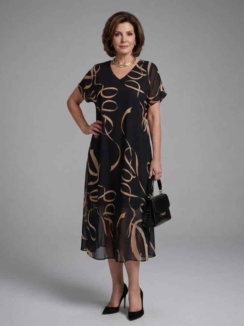 Adria | Short Sleeve Abstract Midi Dress