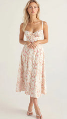 Midi Dress - Tailored Waist, Flowing Skirt