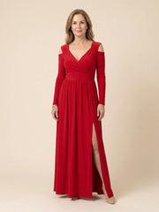 Althea | Long Sleeve V Neck Maxi Dress With Slit