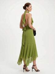 Winifred | Draped Halter Keyhole Midi Dress