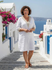 Elira | V Neck Three Quarter Sleeve Knee Length Dress