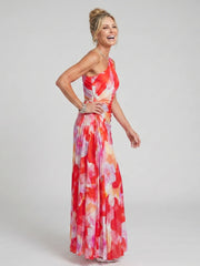 Taya | One Shoulder Pleated Bodice Midi Dress