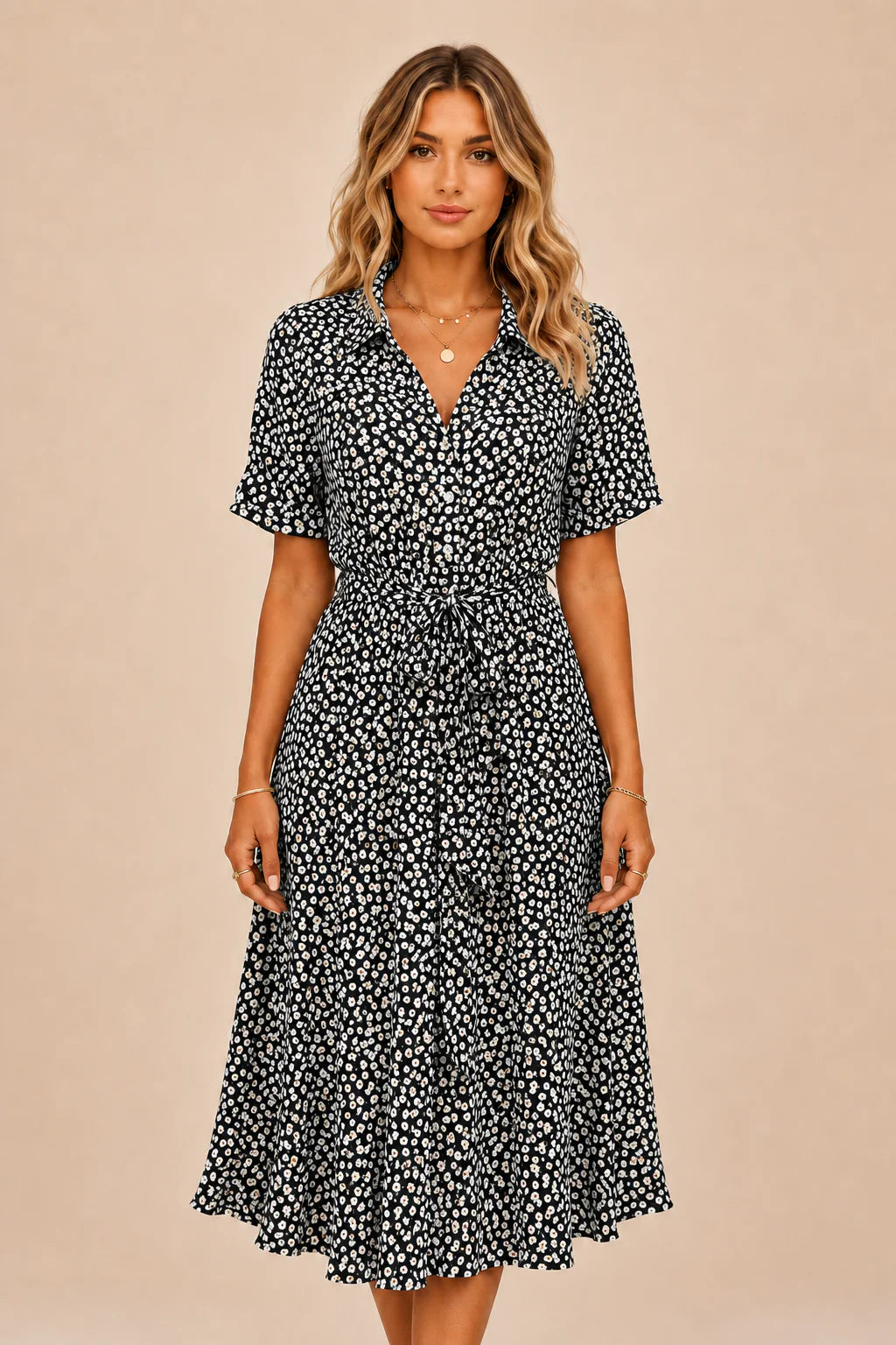 Midi Dress - Lightweight Fit, Short Sleeves