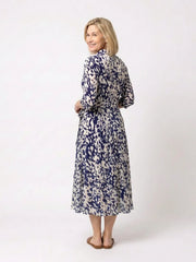Oriana | Collared Long Sleeve Waist Tie Midi Dress