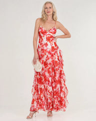 Vugeh | Watercolor Floral Ruffle Hem Sleeveless Midi Dress