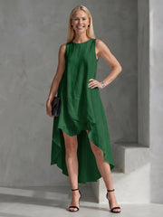 Zoya | Sleeveless High Low Flowing Shape Midi Dress
