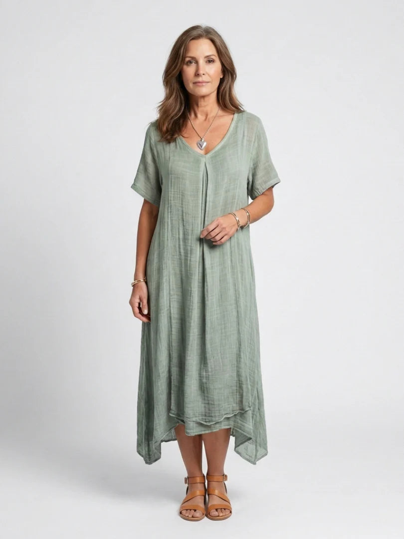 Marianne | Short Sleeve V Neck Midi Dress