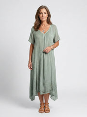 Marianne | Short Sleeve V Neck Midi Dress