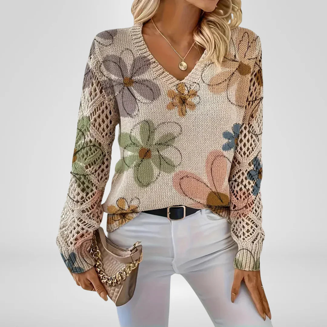 Ava – Blooming V-Neck Knit Sweater
