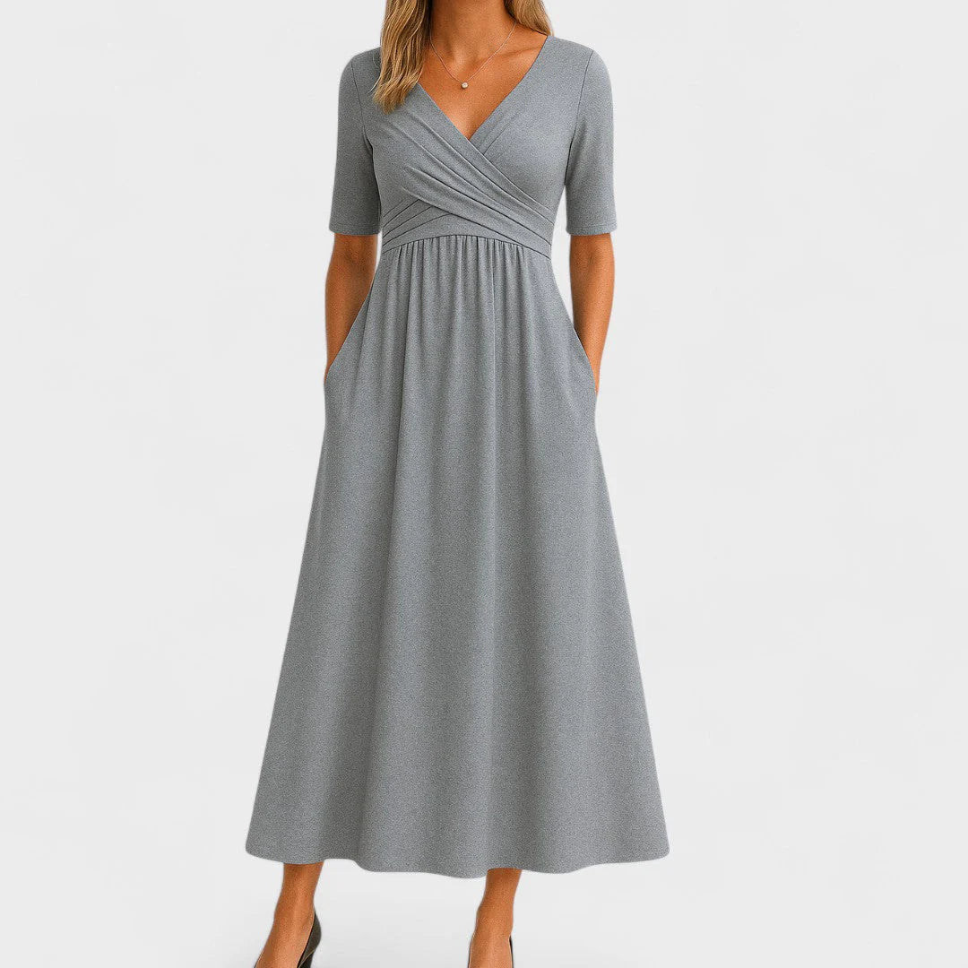A-Line Tailored Waist Crepe Midi Dress